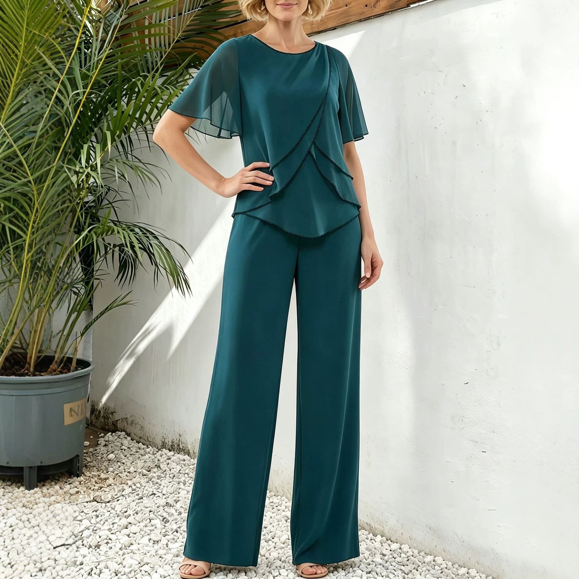 Irregular Top And Straight-leg Trousers Two-piece Set