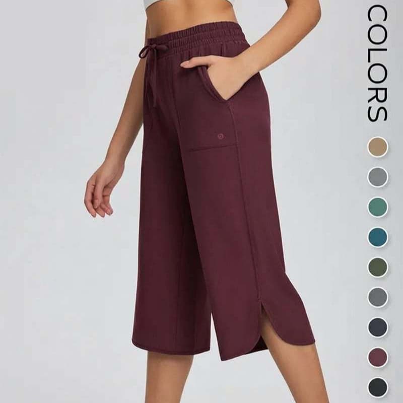 Elastic-waist Wide-leg Relaxed-fit Capri Pants For Women