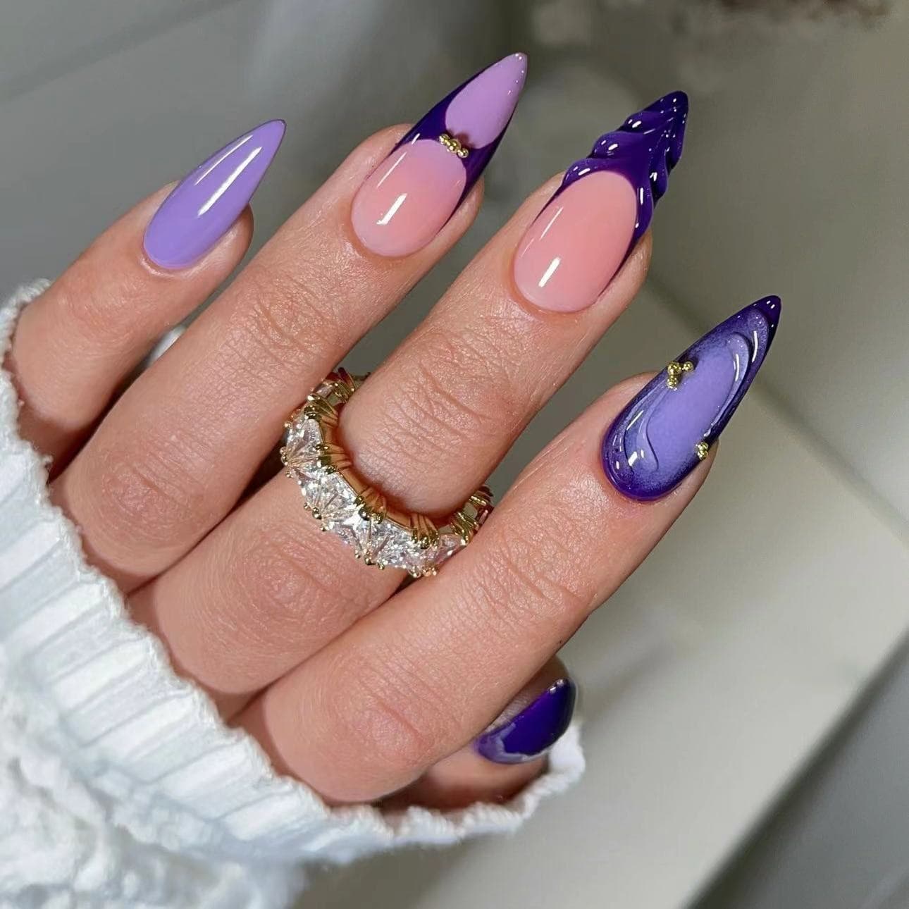 French-style 3D Drip-gel Artificial Nails Nail Tips With Adhesive Backing