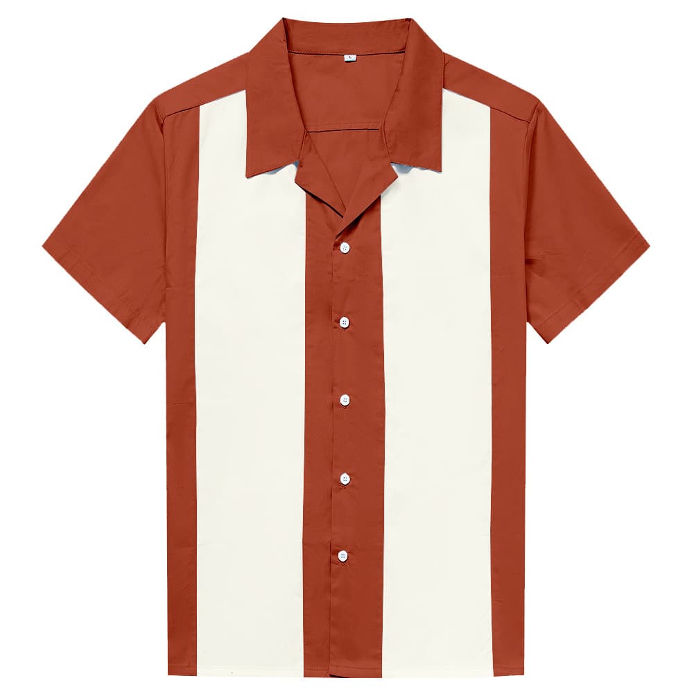 Ochre Beige Stitching Men's Street Punk Hip-hop Short-sleeved Shirt