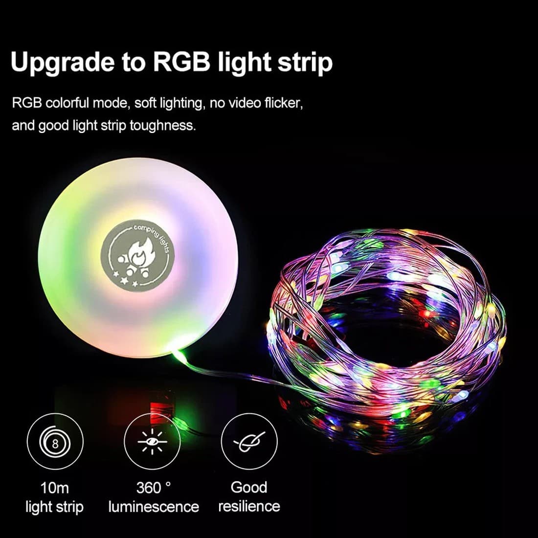 2PCS 10M Portable Camping String Lights Outdoor Waterproof Stowable String Light