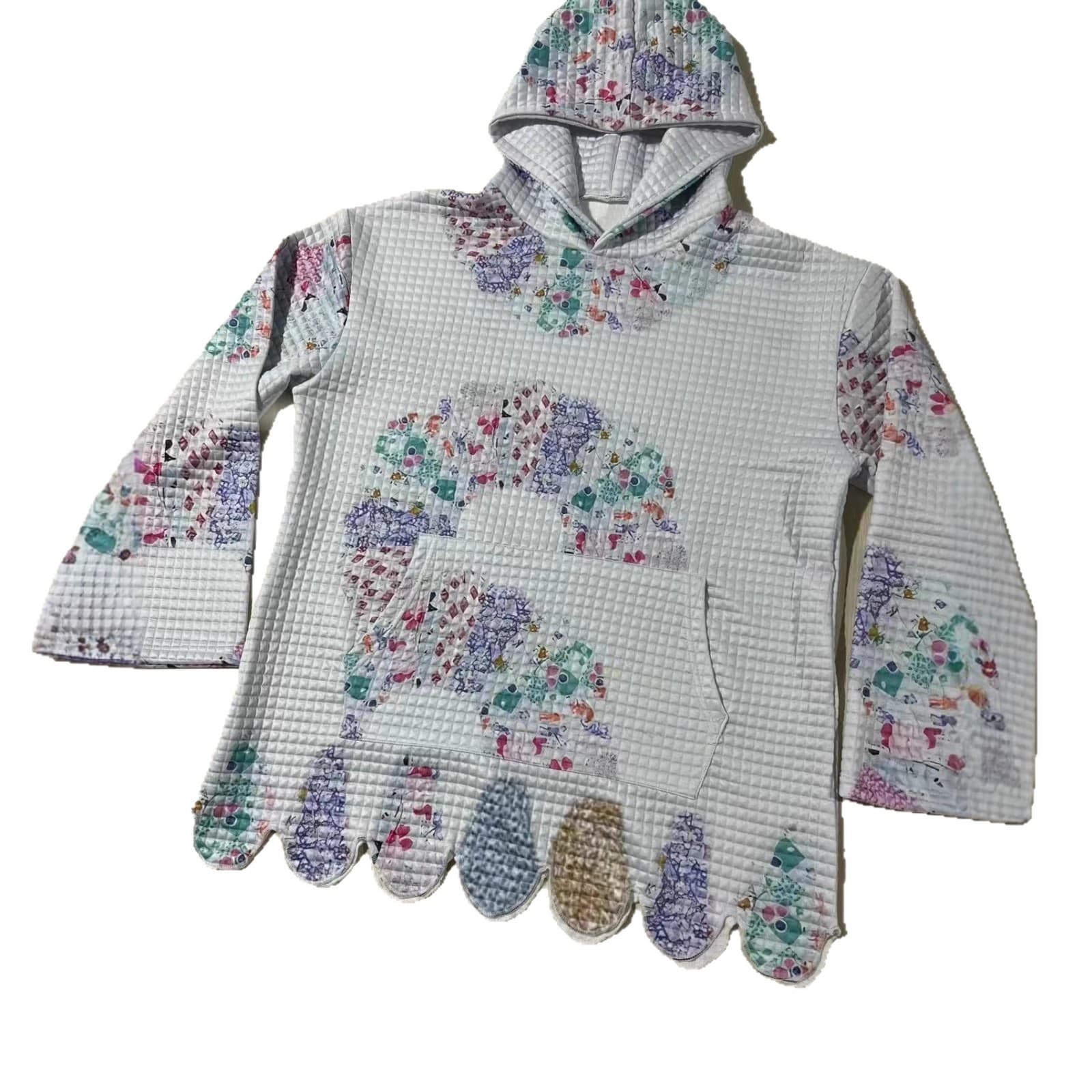 Womens Printed Small-Plaid Hooded Sweatshirt
