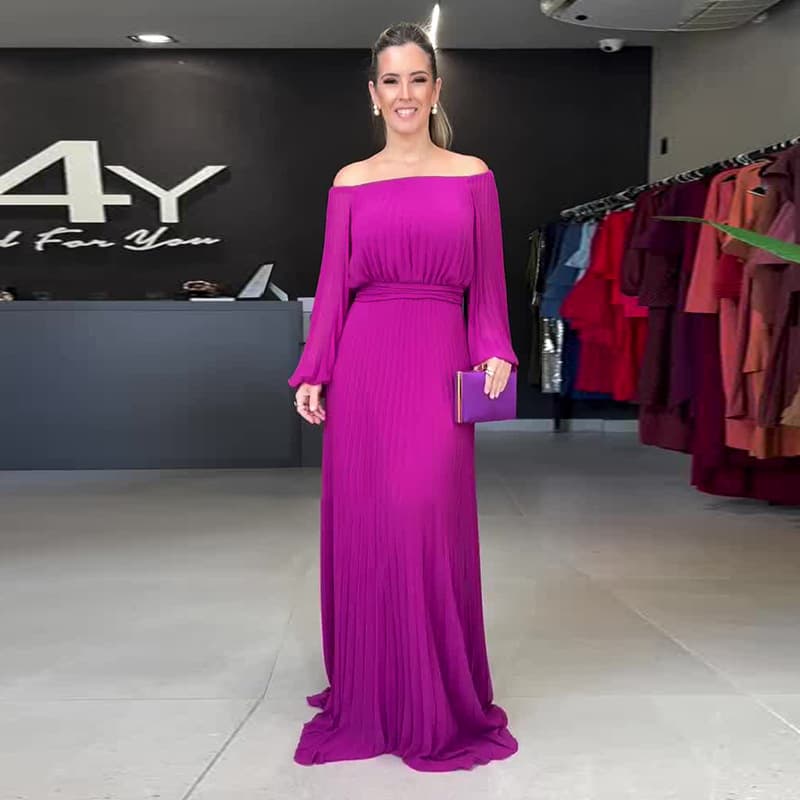 Womens Long-sleeve Waist-cinching Casual Dress