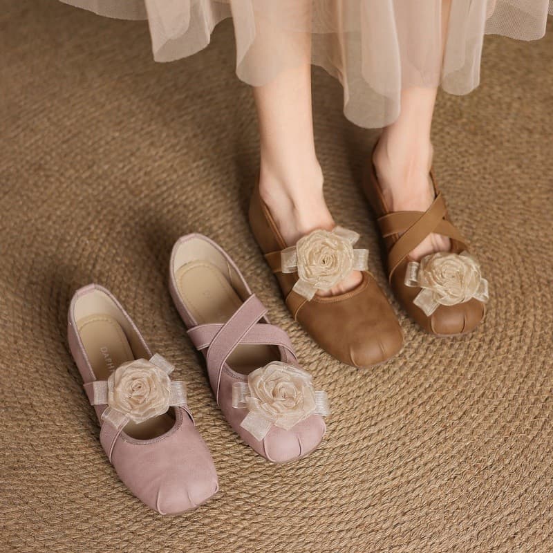 Womens Soft Leather Vintage Flat Ballet Shoes