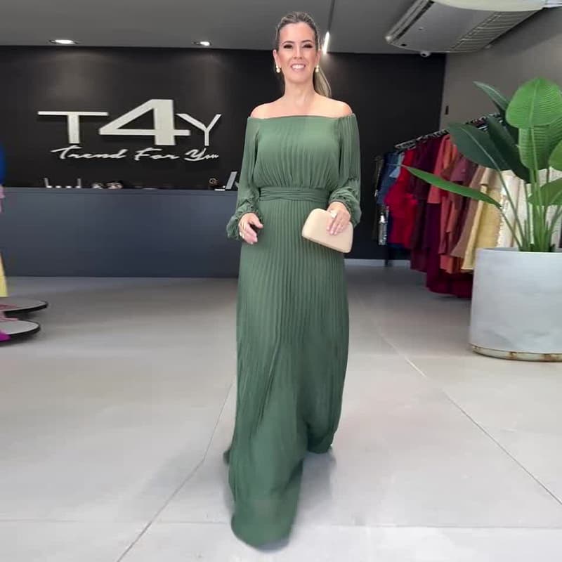 Womens Long-sleeve Waist-cinching Casual Dress
