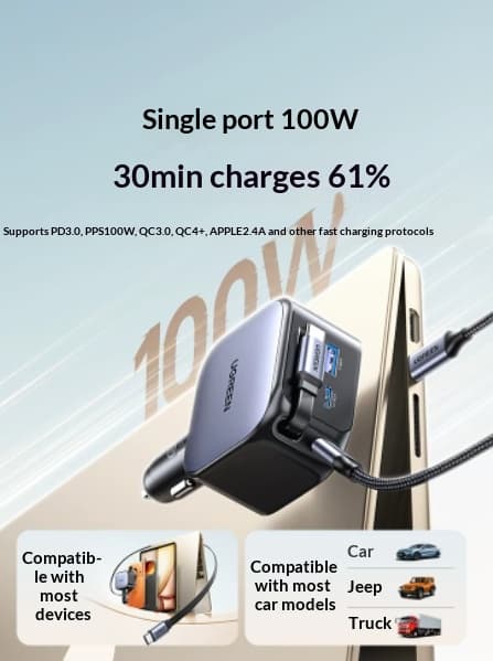 Charger Retractable Cable Super-fast Charging Car Charging Adapter Cigarette Lighter Socket