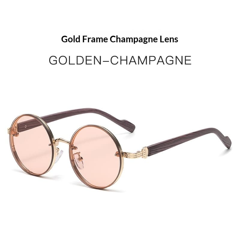 Retro Wood-grain Sunglasses For Men Round Frame